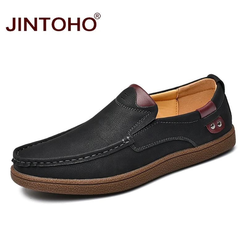 JINTOHO/Модная брендовая мужская обувь; Мужская обувь из натуральной кожи; повседневная мужская обувь; мужская кожаная обувь; мужские лоферы без застежки - Цвет: hei se