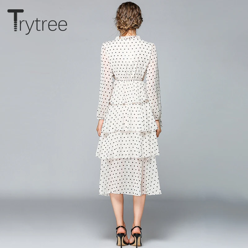 Trytree 2019 лето осень повседневное элегантное платье в горошек Плиссированное с v