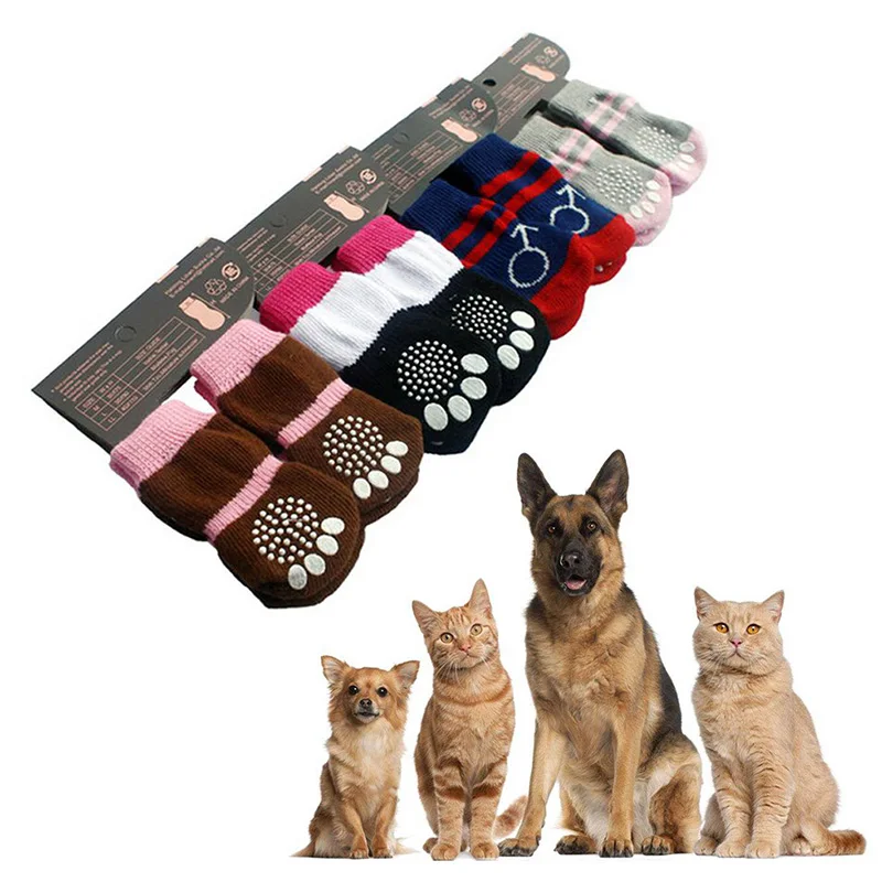 Носки для домашних животных хлопковые носки собак и кошек с противоскользящей