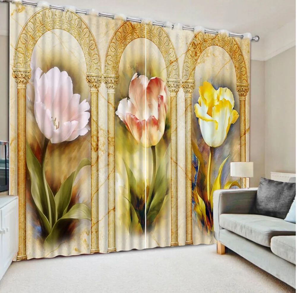 

Blackout Curtains Modern fashion 3D Curtain flower Marble Bedroom Curtains For Window Home Decor Curtain