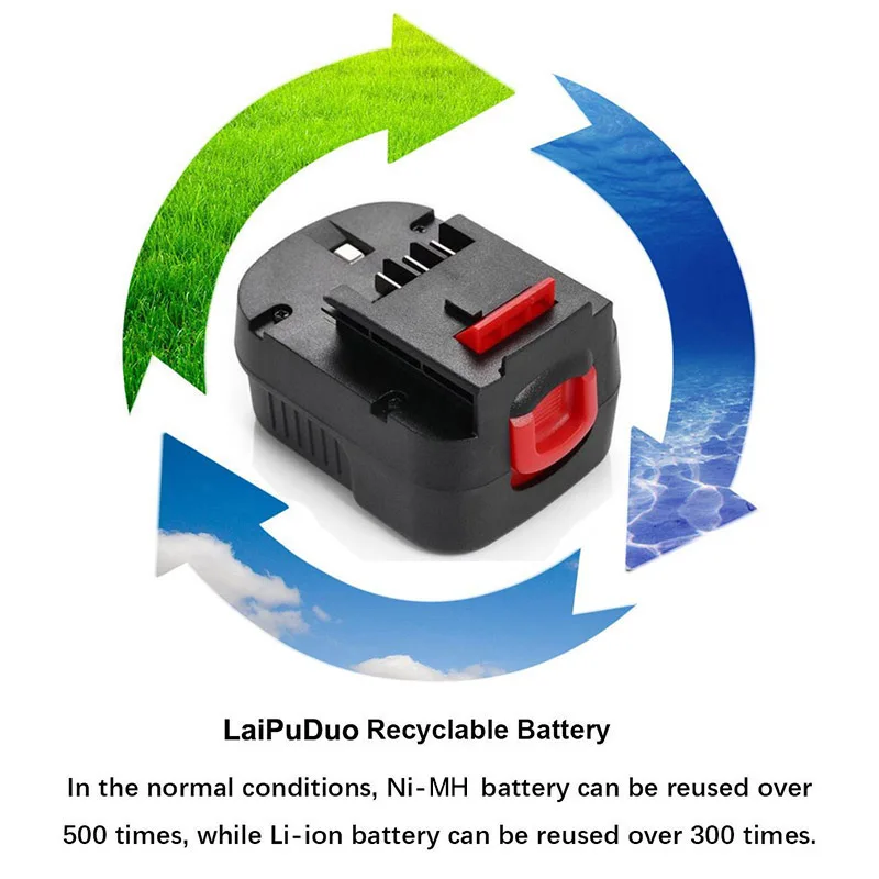 Аккумулятор для электроинструмента для Black& Decker 12V 3000mAh A12, A12-XJ, A12EX, FS120B, FSB12, HPB12 D12PSK, BDBN1202, BDG1200K, BDGL12K