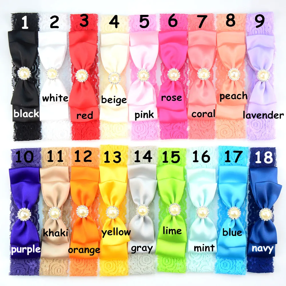 18 шт./лот эластичная Кружевная повязка на голову Большая лента с бантом и