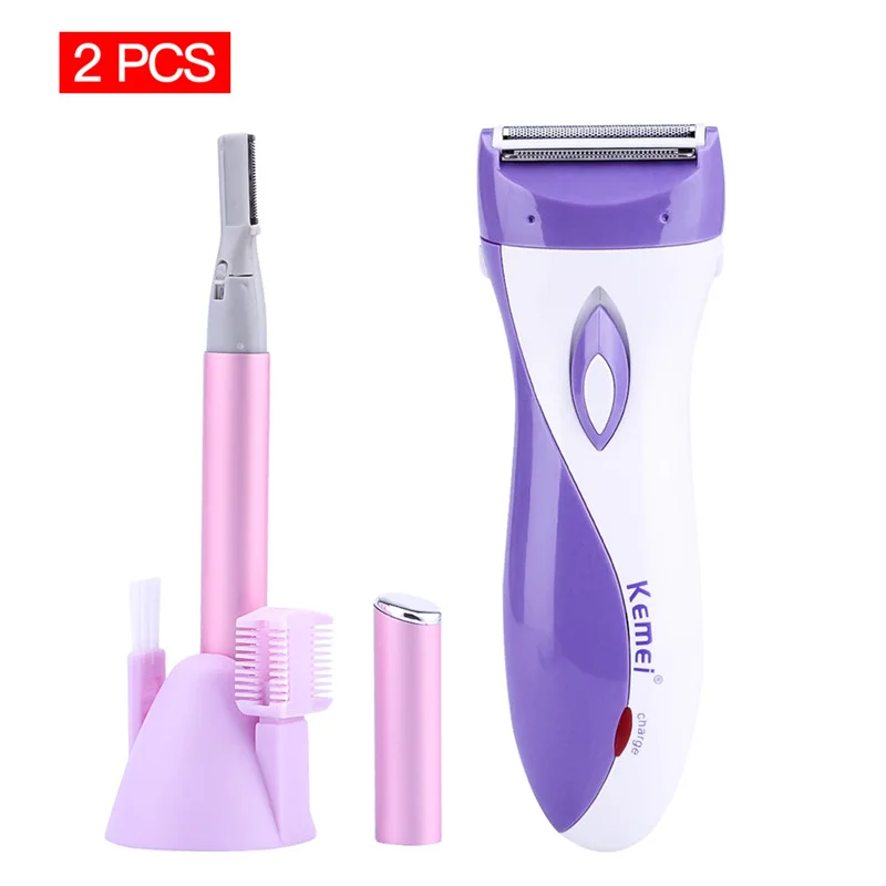 Shaver And Trimmer 2 Перезаряжаемая Женская бритва 110-240 В, женский эпилятор, водонепроницаемый Женский Триммер для бритья, бикини, удаление волос+ мини триммер для бровей - Цвет: Shaver And Trimmer 2