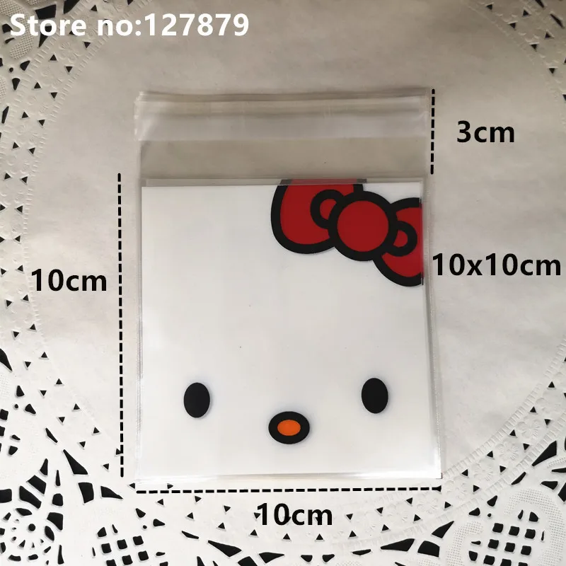 White cat 50 шт 10X10 см милый мультфильм Животные Пластик сумка Свадебные Cookie подарочная упаковка для конфет сумки DIY Self клейкий мешочек вечерние сувениры - Цвет: White cat