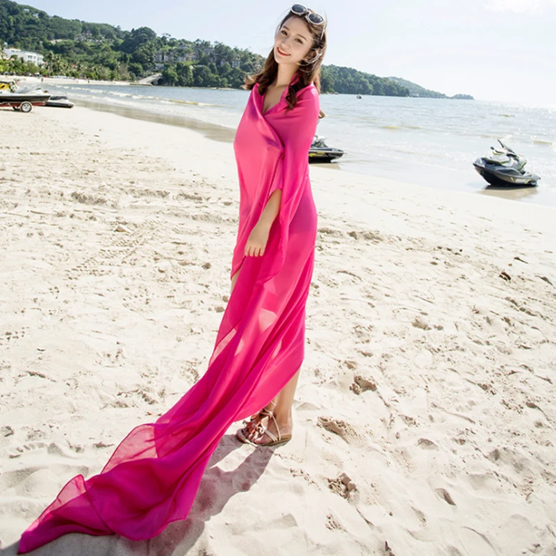Fashion Summer Beach Women Silk Scarf Ladies Chiffon High Quality Lady Large Size New Luxury Solid Scarfs And Wraps |