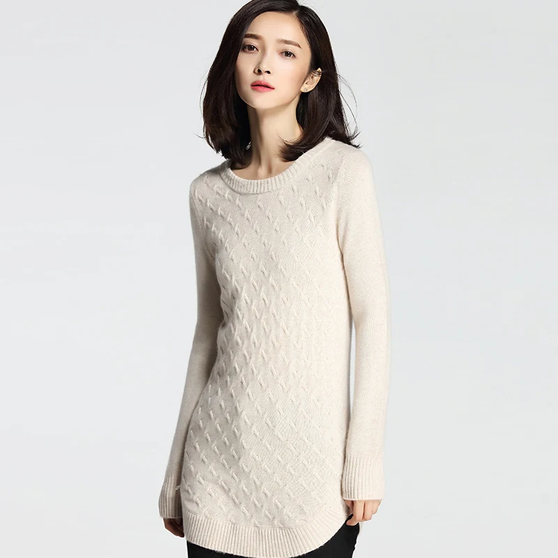 Женский толстый кашемировый вязаный длинный свитер с круглым вырезом jerseis mujer