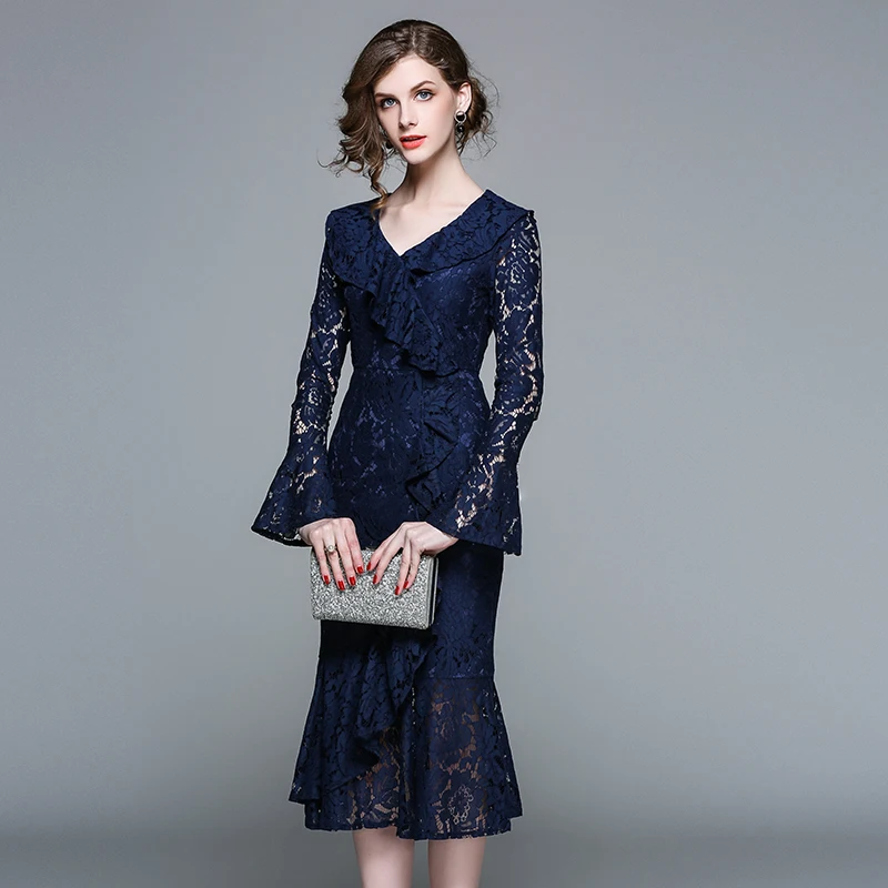 Женская одежда 2018 Новое весенне-летнее модное платье с v-образным вырезом и