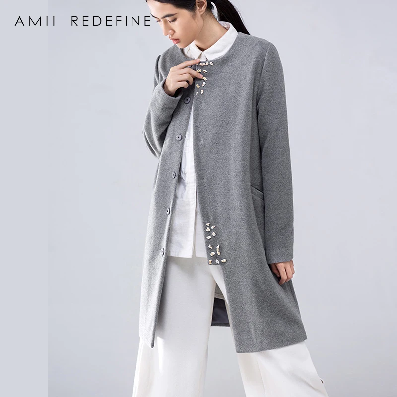 Amii Redefine шерстяное пальто зимнее женское 2018 повседневные длинные однотонные с