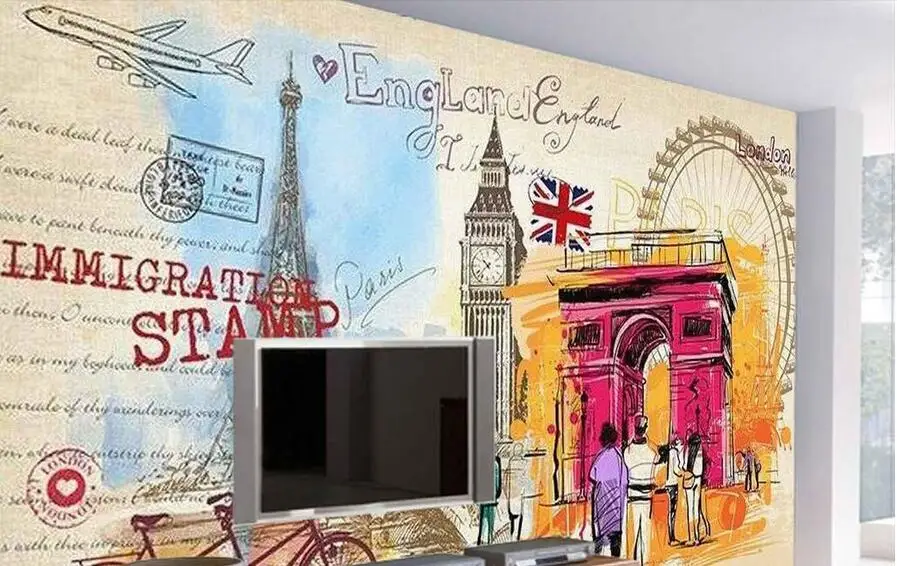 3d обои на заказ фотообои Париж Великобритания Современное граффити живопись