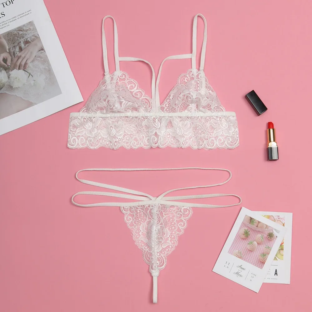 Комплект нижнего белья женский кружевной прозрачный Эротические трусики |