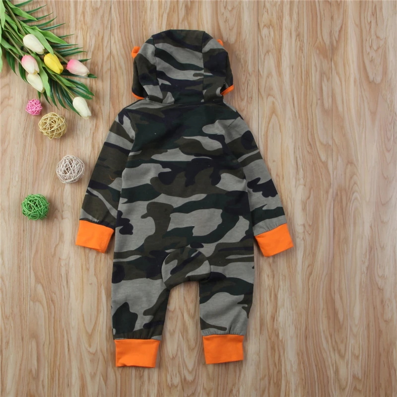 Emmababy для маленьких мальчиков длинные рукава ползунки камуфляж с капюшоном