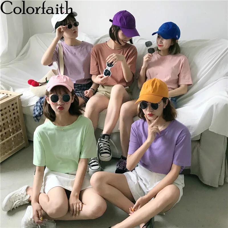 Женская футболка с круглым вырезом Colorfaith повседневная хлопковая Футболка разных