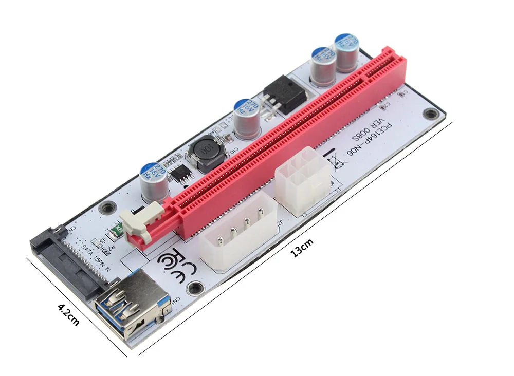 4 контактная Райзер карта VER008S Molex PCI E 6 контактный SATA Pcie 1x до 16x Pci Express для майнинга