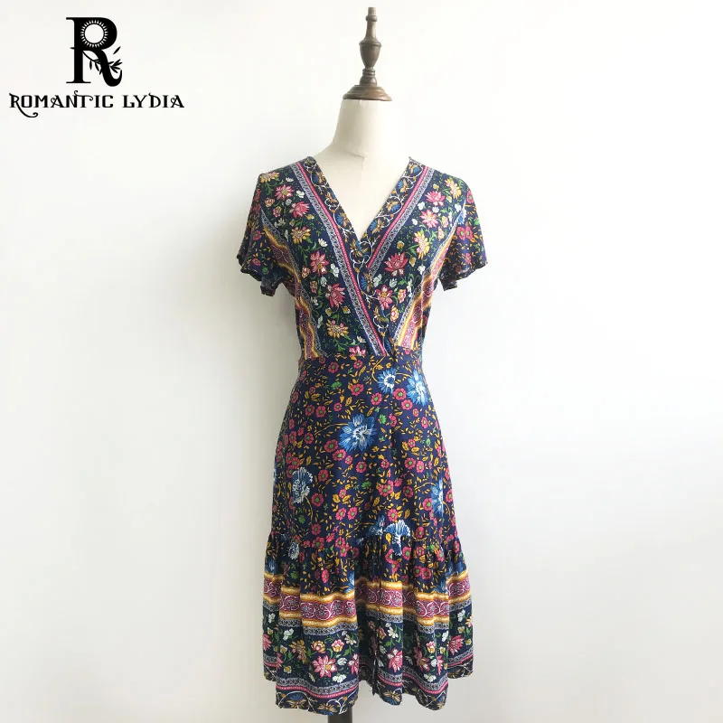 Boho Винтаж Цветочный принт мини-платье Для женщин 2019 Новая мода V шеи платья с