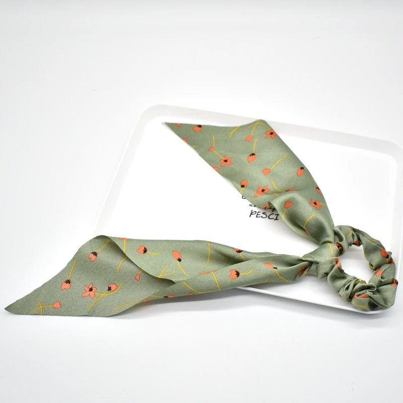 fashion Ponytail Scarf Elastic Hair Rope for Women Hair Bow Ties Scrunchies Hair Bands Flower Print Ribbon Hairbands - Цвет: 19