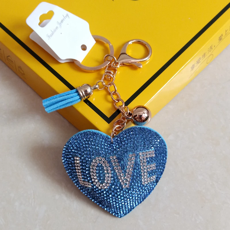 Новый Брелок в виде сердца с голубыми белыми хрустальными бусинами брелок для