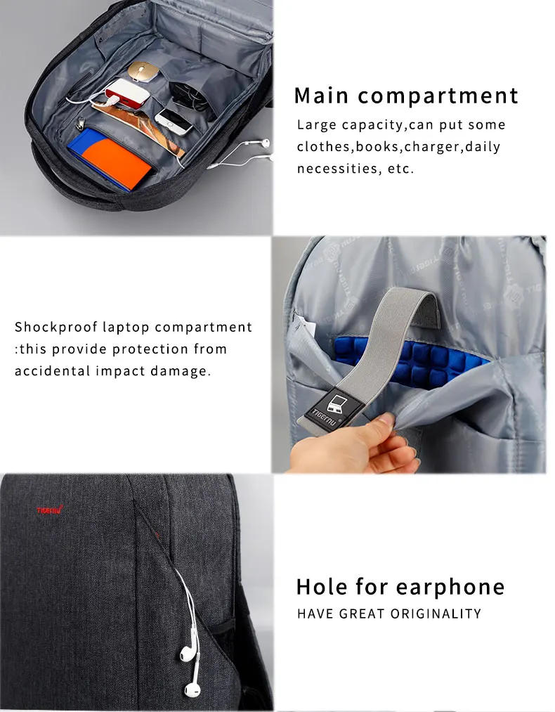 Tigernu usb зарядка 15," Ноутбук Schookproof для мужчин рюкзак высокое качество жесткий в виде ракушки Anti Theft путешествия Mochila школьный для женщин