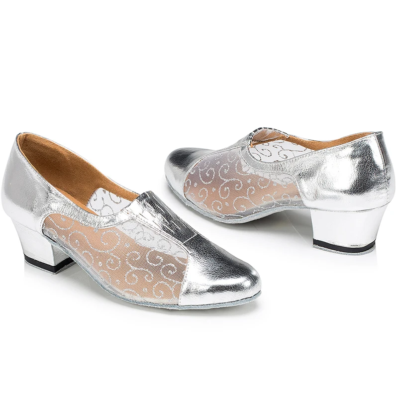 LOSLANDIFEN/Женские Дышащие кружевные туфли-лодочки с цветочным принтом Серебристые
