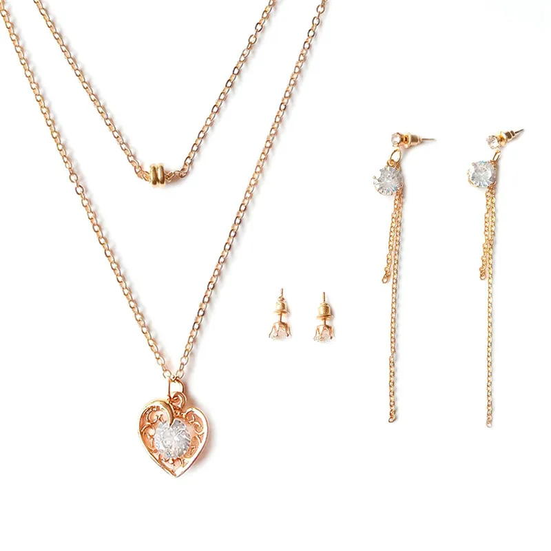 Женский свадебный комплект ювелирных изделий набор из колье серёг и сережек