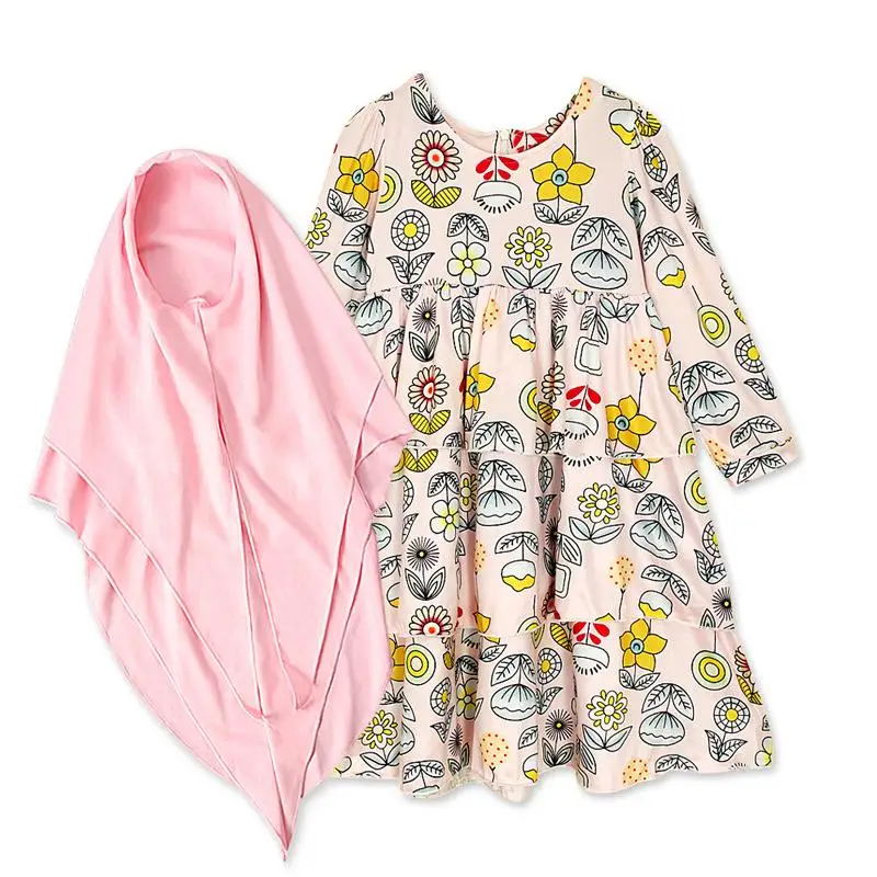 2 шт. детское длинное платье с цветочным принтом|Мусульманская одежда| |