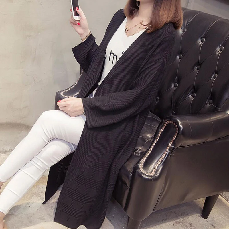 Женский длинный кардиган с рукавом реглан повседневный свободный трикотажный