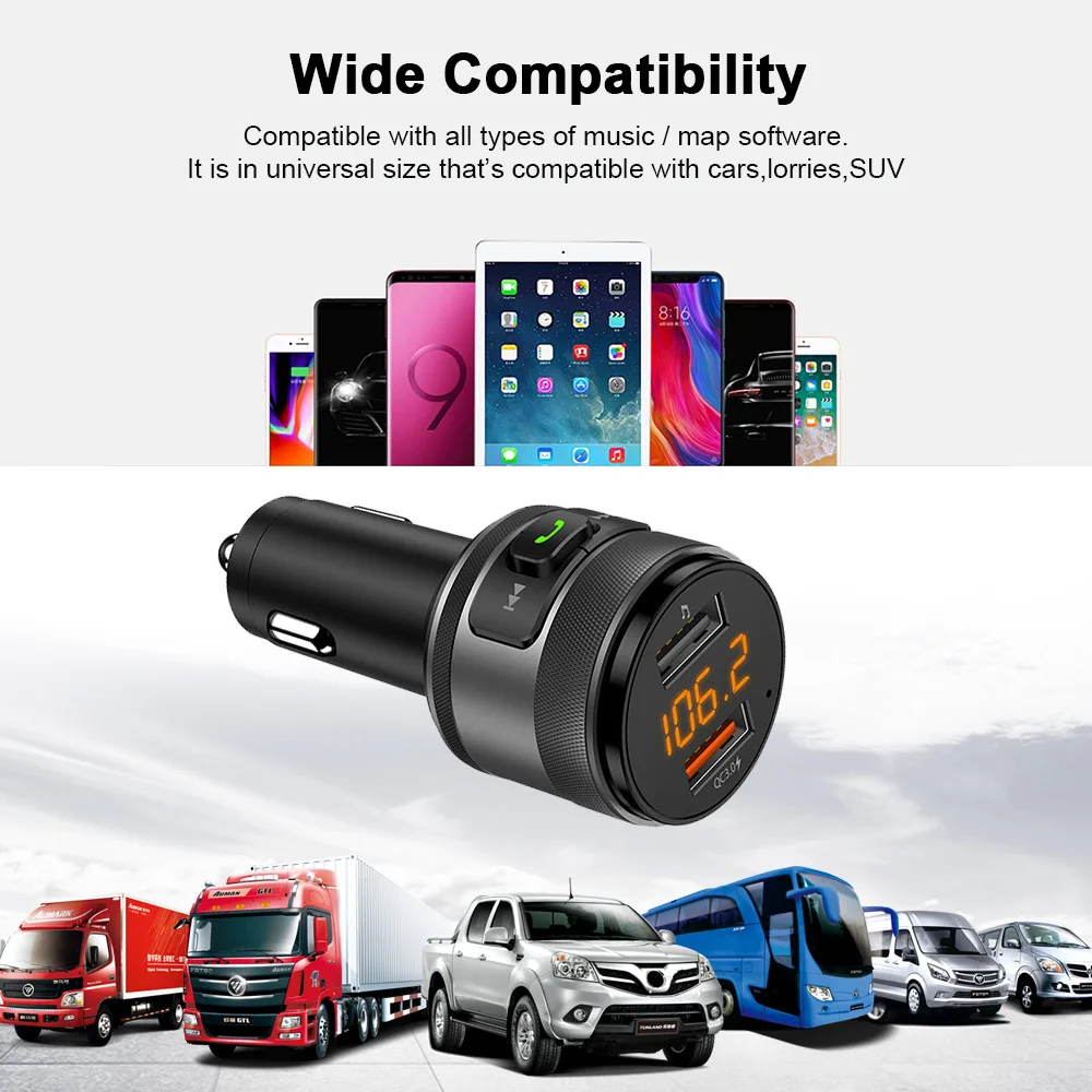 Быстрая зарядка 3,0 автомобильный Bluetooth fm-передатчик с двумя usb-портами автомобильное зарядное устройство fm-модулятор MP3-плеер автомобильный легкий автомобильный комплект без рук
