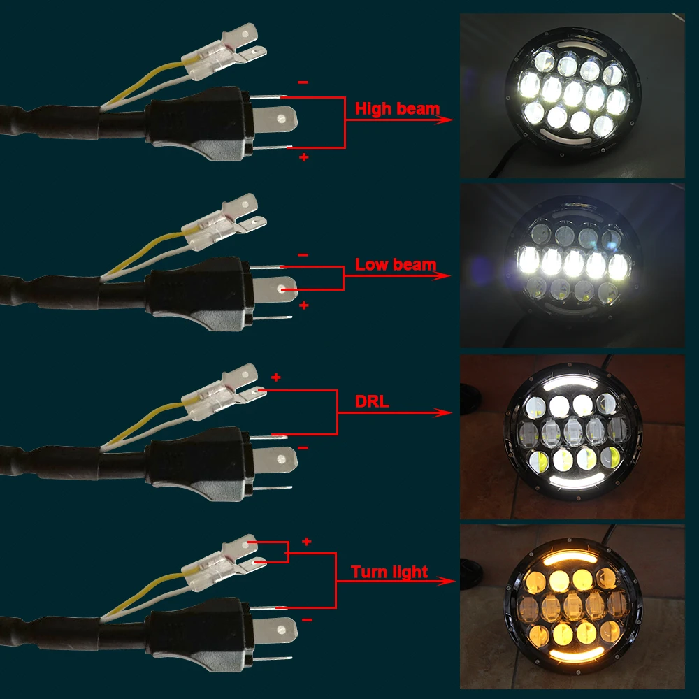 Светодиодный налобный фонарь Круглый 7 дюймов 105 Вт H4 H13 Angel Eye Hi Lo DRL 12 В 24 для Jeep