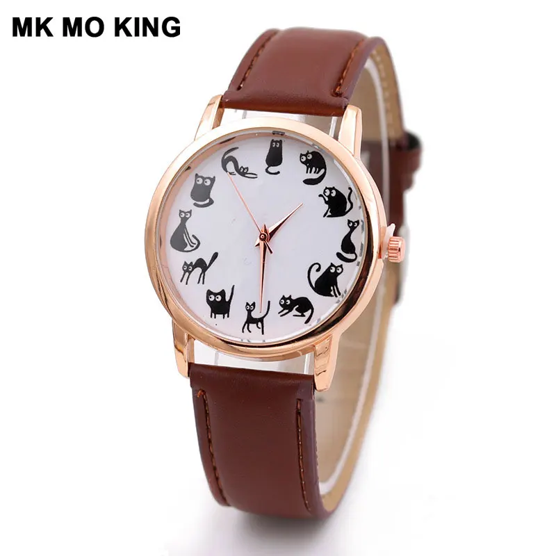 Часы женские модные повседневные кварцевые с рисунком кота из