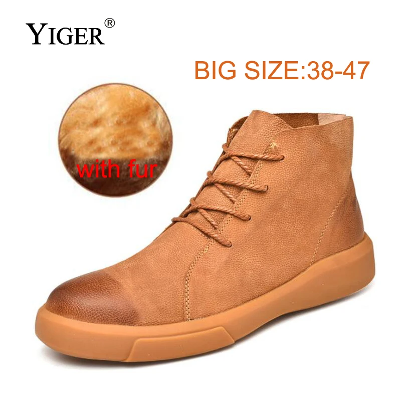 

YIGER New Men Martins Boots Winter Man Tooling Boots Genuine Leather Large Size Male Casual Shoes Lace-up Men's Ankle boots 0183