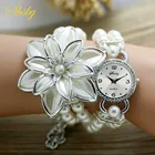 Женские кварцевые наручные часы shsby, стразы с жемчужным ремешком, браслет с цветами и множеством лепестков