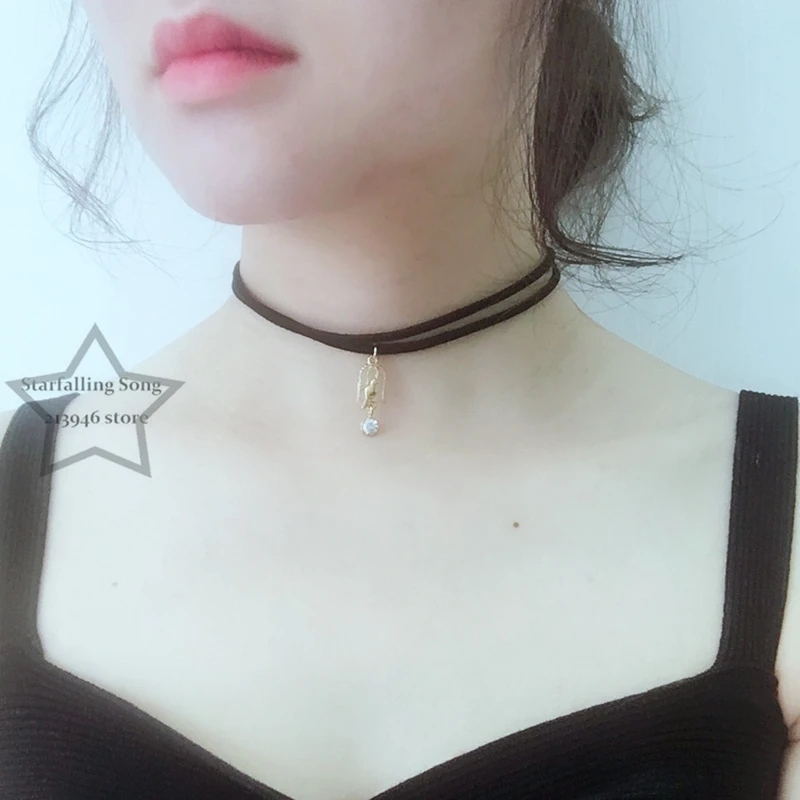 Золото с птичьей клеткой и черный бархатный кожаный веревки & ювелирные изделия