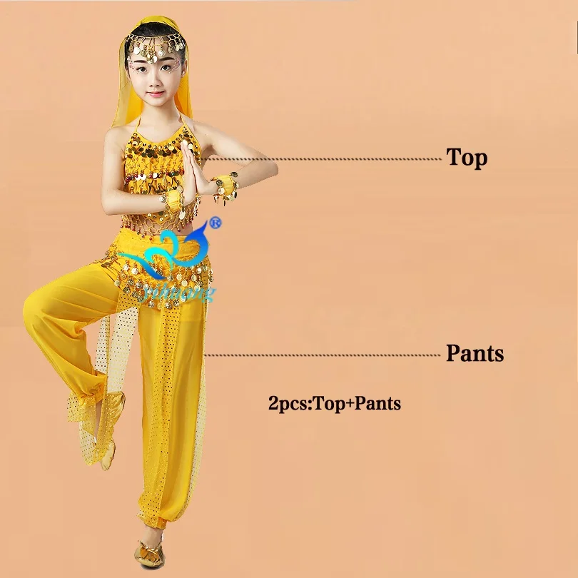 Yellow 2pcs Костюмы для профессионального представления для индийского танца живота/восточных танцев/Хэллоуина/цыганского живота Египетский костюм с хип-шарфом - Цвет: Yellow 2pcs