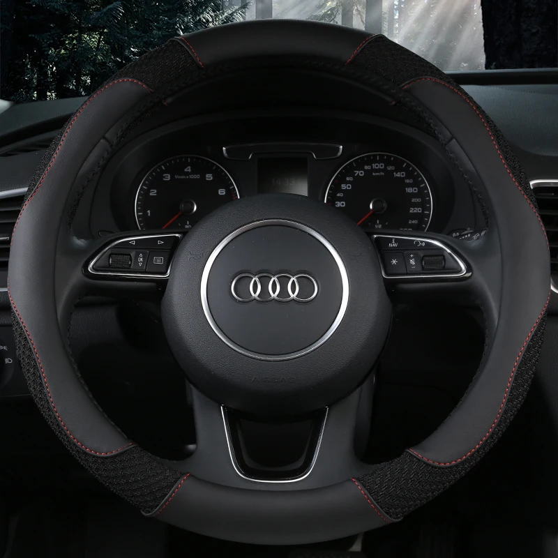 

37-38CM New Car Steering Wheel Cover Artificial Leather Steering-Wheel Covers Breathable Fabric Braid Auto Accessories Universal