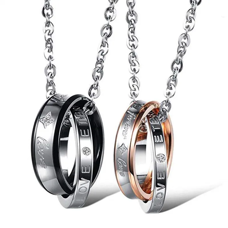 

His & Hers Matching Set Stainless Steel Couples Pendant Necklace for Lover Valentine Wedding Anniversary Valentine's Present