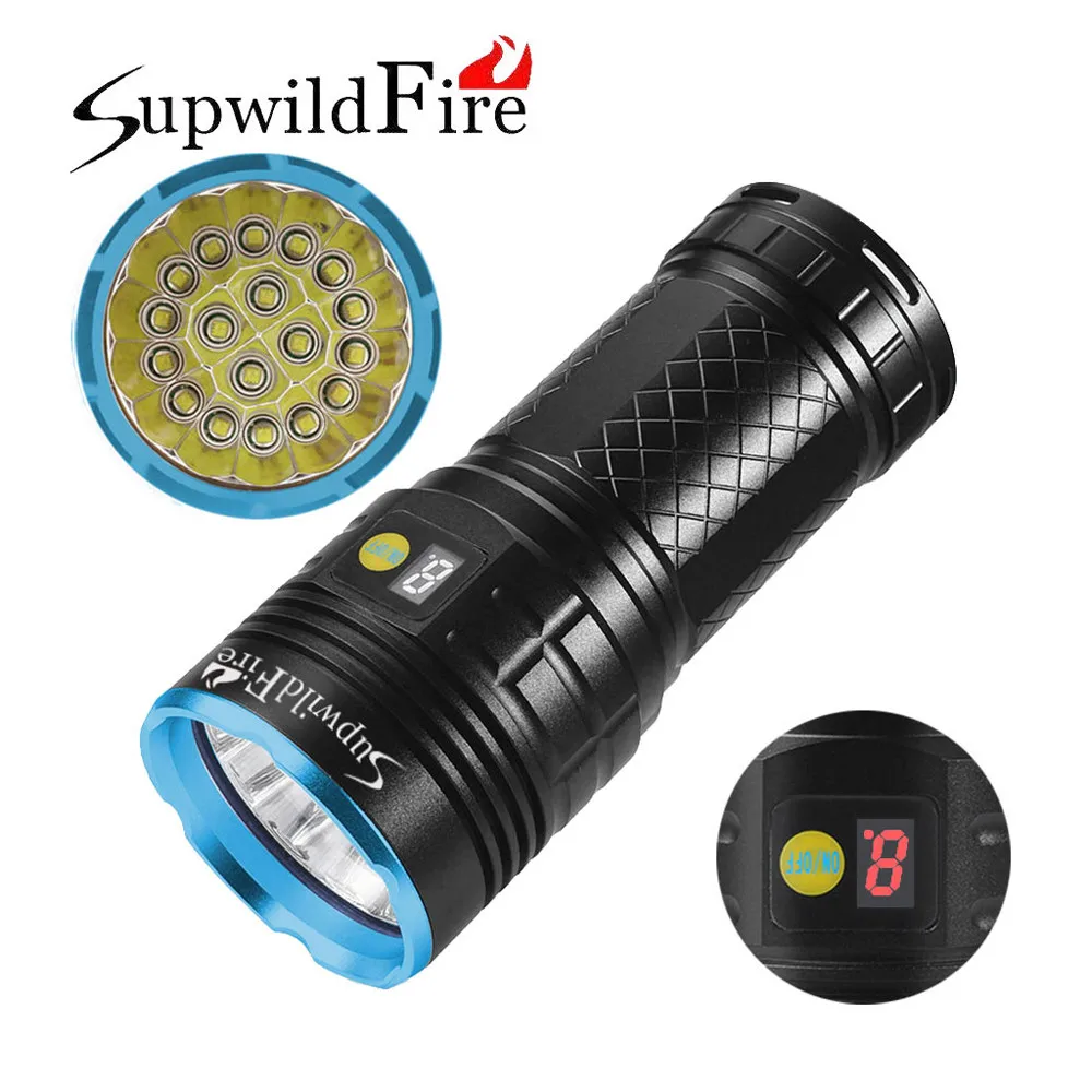SupwildFire 18 xXM-L T6 светодиодный Мощный фонарик цифровой Дисплей Охота фонарик светодиодный факел лиходарка ручной Linterna Фонарик светодиодный налобный фонарь