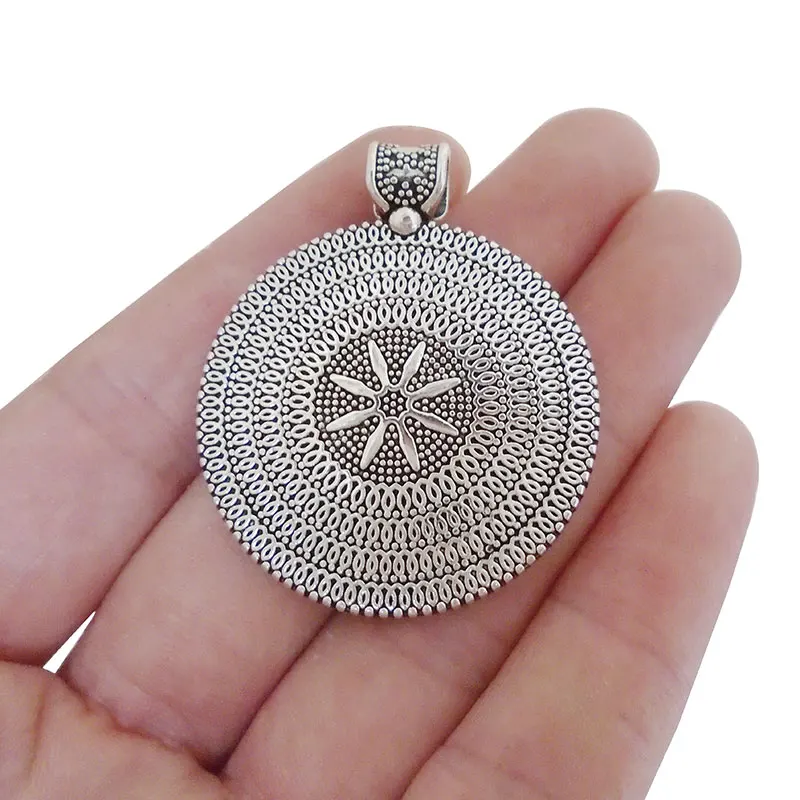 Style 3 44x36mm 5 x Тибетский античный серебряный тон Boho Цветок Круглые Подвески Для Изготовление Ювелирных ожерелий фурнитура - Окраска металла: Style 3 44x36mm