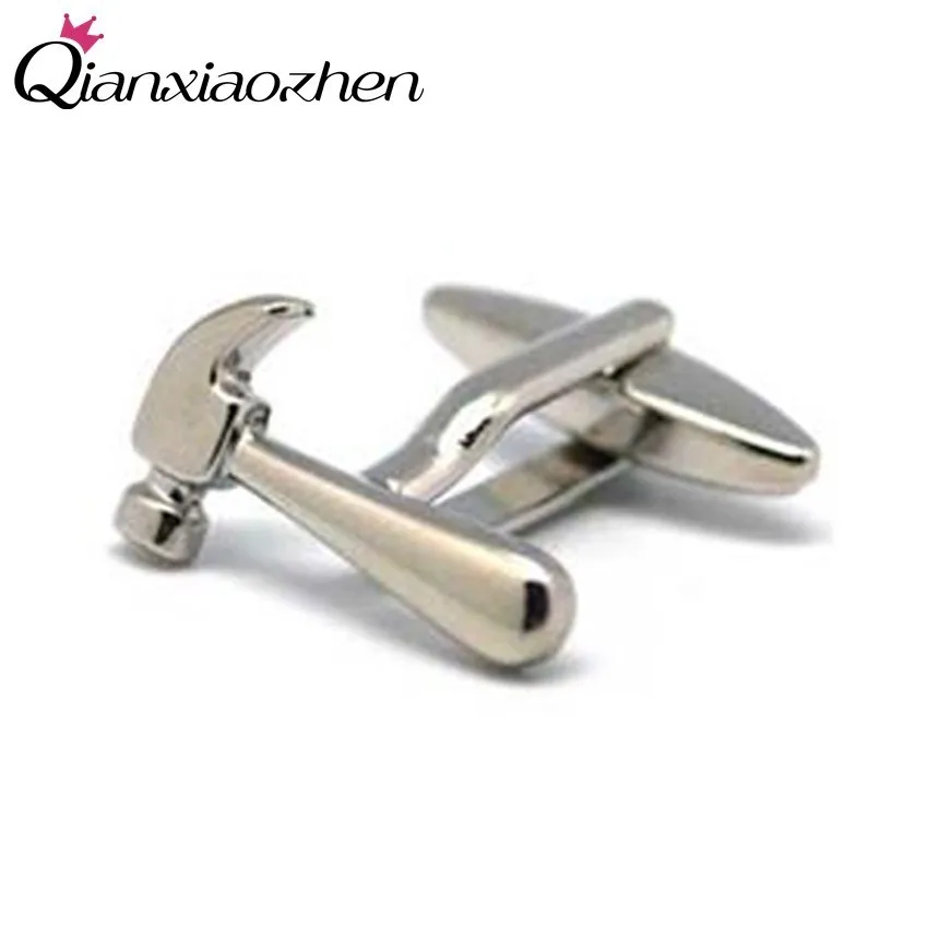 Qianxiaozhen 1 Pair Hammer Cufflinks Shirt Cuff Links Men's Fashion Jewelry Silver Color Wedding Accessories | Дом и сад