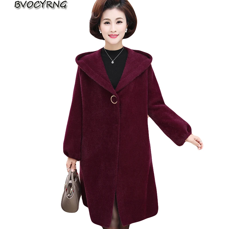 

2018 Winter Long Cashmere Woolen Coat Female Middle-aged Thick Jacket High end wool Blends Warm Fashion Plus size Women Coats