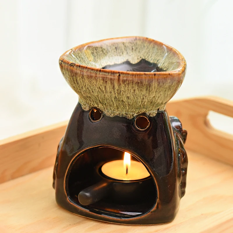 with candle holder Керамическая горелка для масла в виде слона, горелка для свечей, Бытовая лампа для ароматерапии, масляная лампа, украшение дома Q - Цвет: with candle holder