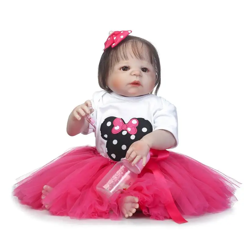 55cm Full Silicone Real Newborn Princess Toddler Babies Girls Dolls Reborn Baby Doll With Minnie Dress Like Bathe Toy for Gifts | Игрушки и