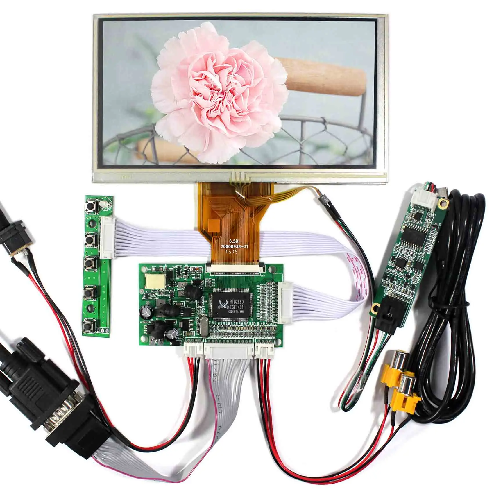 

VGA + 2AV Обратный ЖК-драйвер плата с 6,5 дюймов 800x480 AT065TN14 ЖК-экран с сенсорной панелью