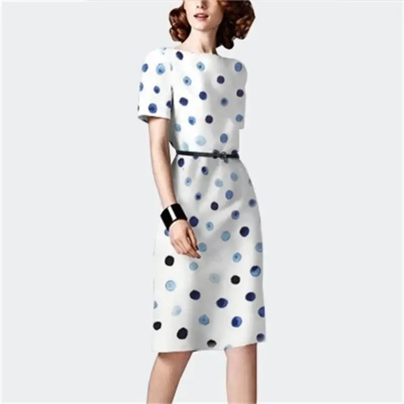 

Dress Women Retro wave dot print dress female summer long section New short-sleeved Slim Dress Women