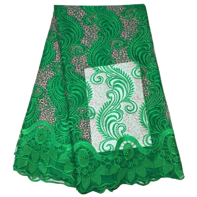 

2019 Latest Green French Nigerian Laces Fabric High Quality Tulle African Laces Fabric Wedding African French Tulle Lace A19B5