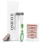Qshave Green Lady, женское бритье, бикини, бритва на день рождения, подарок для девушки, подарок для сестры, 1 шт, бритвенная ручка, 6 шт, X3, США, лезвия