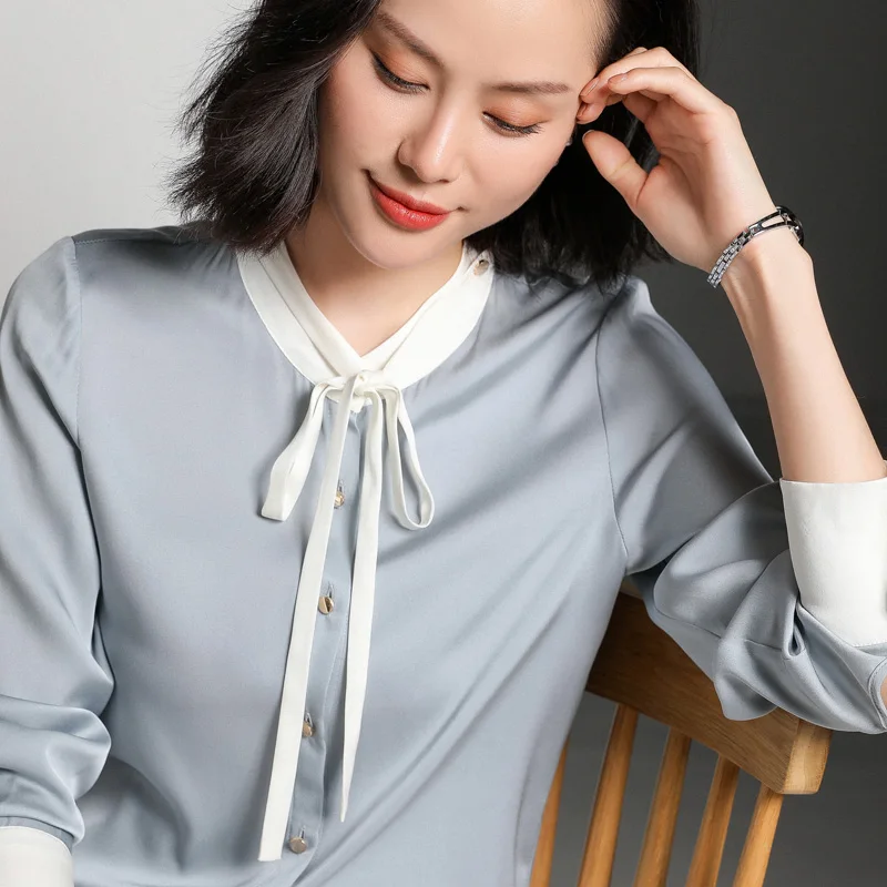 Шелковые рубашки женские высокого класса из натурального шелка на шнуровке