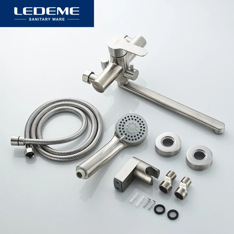 ledeme bath shower faucets set bathtub faucet water mixer crane tap with hand shower stainless steel bathroom faucets l72203 free global shipping