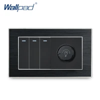 3 gang 2 way with dimmer switch wallpad luxury satin metal panel push button rocker wall light switch rotary dimmer switch