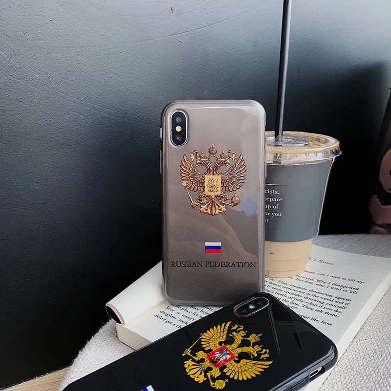 Популярный силиконовый чехол с национальной эмблемой Российской Федерации для iphone 11 XS XR Max Pro 6S 7 8 plus, роскошный блестящий 3D чехол для телефона