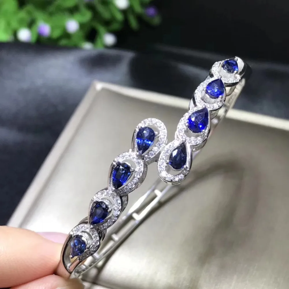 

Luxurious across Water drop natural sapphire gem bangles natural gemstone Bracelet 925 sterling silver woman party fine jewelery
