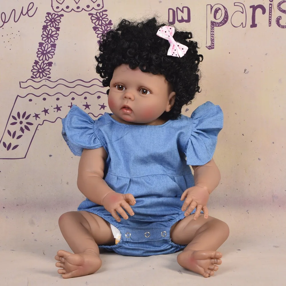 

23inch Dolls Realistic baby Doll soft Full silicone high quality Birthday Toys black skin handmade bebe doll bathe presents